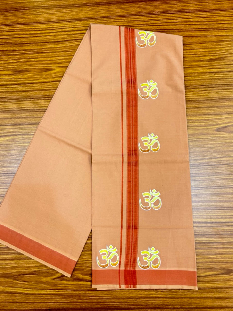 34% Discount ! Kaitharikada Pure Cotton - Single Kaily / Lungi -(40s)- 1 inch Brick Red Striped Ohm Printed Design kara with Light Kavi colour body (2 meter / 4 muzham) - 45 KK8028 GAN
