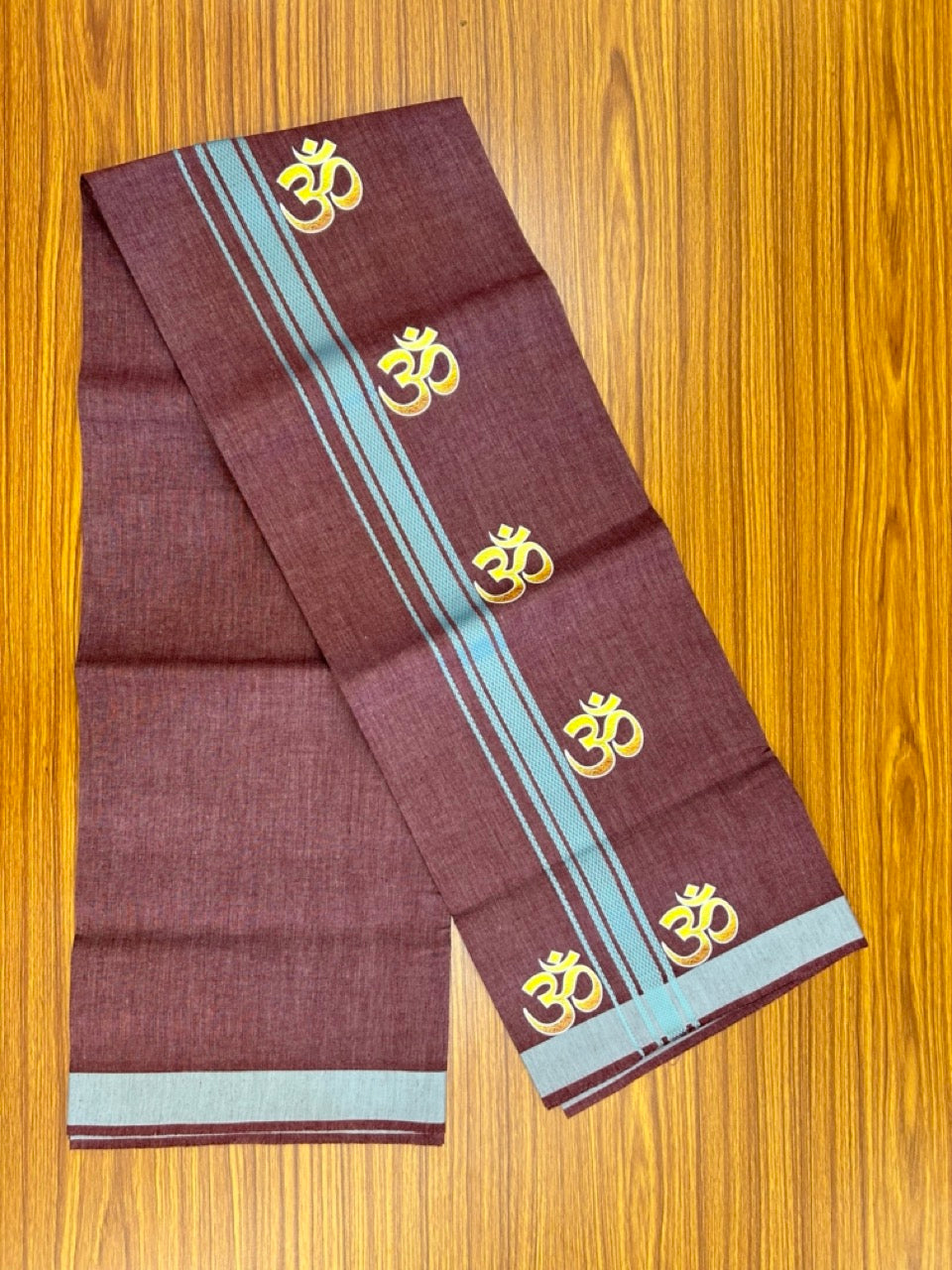 21% Discount ! Kaitharikada Pure Cotton - Single Kaily / Lungi -(40s)- 1.25 inch Teal Green Striped Ohm Printed Design kara with Velvet Maroon Shaded colour body (2 meter / 4 muzham) - 49 KK8028 GAN