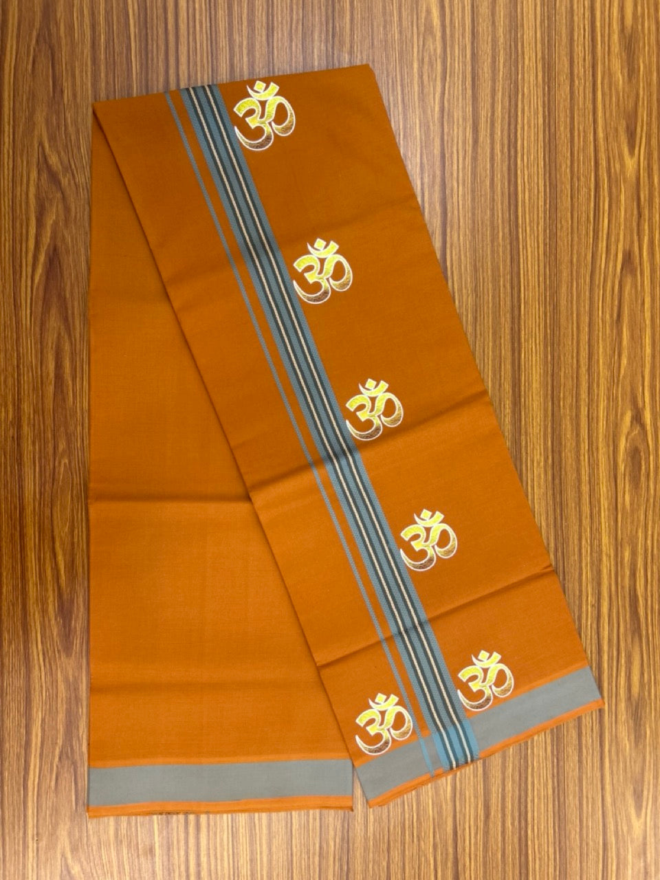34% Discount ! Kaitharikada Pure Cotton - Single Kaily / Lungi -(40s)- 1.25 inch Teal Green & Green Striped Ohm Printed Design kara with Dark Kavi colour body (2 meter / 4 muzham) - 62 KK8028 GAN