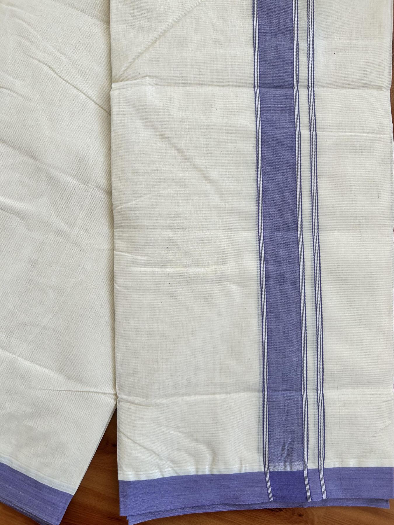 Double Off white - (Unbleached) Mundu/Dhoti- 20% Discount!! KaithariKada Balaramapuram 100% Cotton - 100x80 - 1.5 inch Lavender Shaded Striped Kara - 3.75 mtr (8 Muzham) - 1 KK5419 ASH