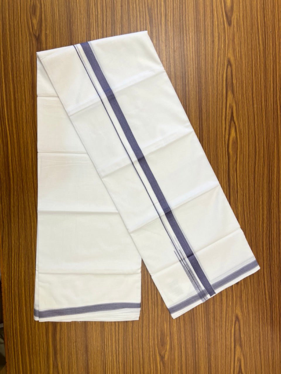 5% Discount! KaithariKada Balaramapuram 100% Cotton Double Pure white Mundu/Dhoti- 100x100 - 0.75 inch Puliyilakkara Purple Lavender One Side Chutty Kara - 3.90 mtr (8 muzham) - 54 KK5279 CKS