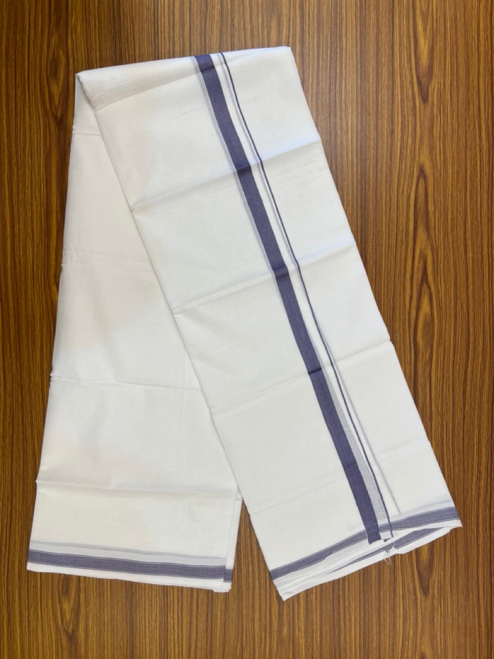 5% Discount! KaithariKada Balaramapuram 100% Cotton Double Pure white Mundu/Dhoti- 100x100 - 0.75 inch Puliyilakkara Purple Lavender One Side Chutty Kara - 3.90 mtr (8 muzham) - 54 KK5279 CKS