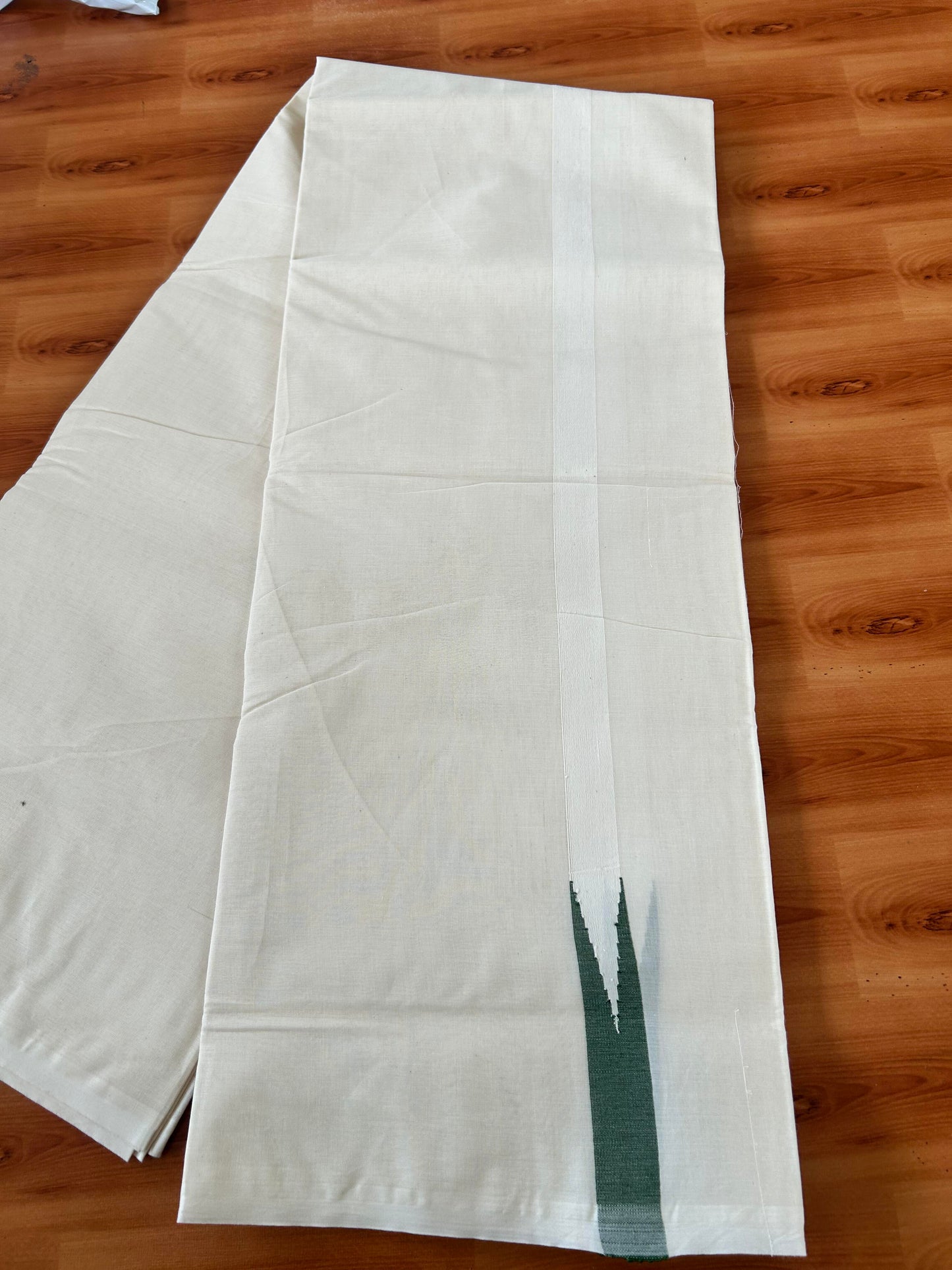 Double Off white Mundu/Dhoti - 20% Discount! KaithariKada Balaramapuram 100% Cotton - 100x100 - 1 inch Puliyilakkara Green Chutty Kara - 4 mtr (8.5 muzham) - 12 KK5420 ASH