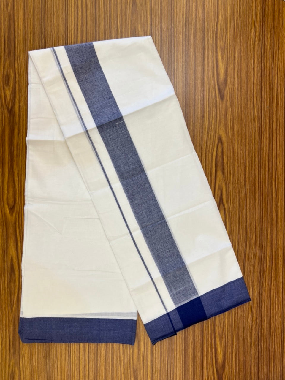 20% Discount! KaithariKada Balaramapuram 100% Cotton Double Pure white Mundu/Dhoti- 60s - 2.25 inch Navy Blue One Side Chutty kara - 3.90mtr ( 8 muzham) - 79 KK5279 CKS