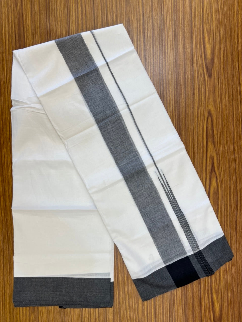 20% Discount! KaithariKada Balaramapuram 100% Cotton Double Pure white Mundu/Dhoti- 60s - 2.25 inch Black One Side Chutty kara - 3.90mtr ( 8 muzham) - 80 KK5279 CKS