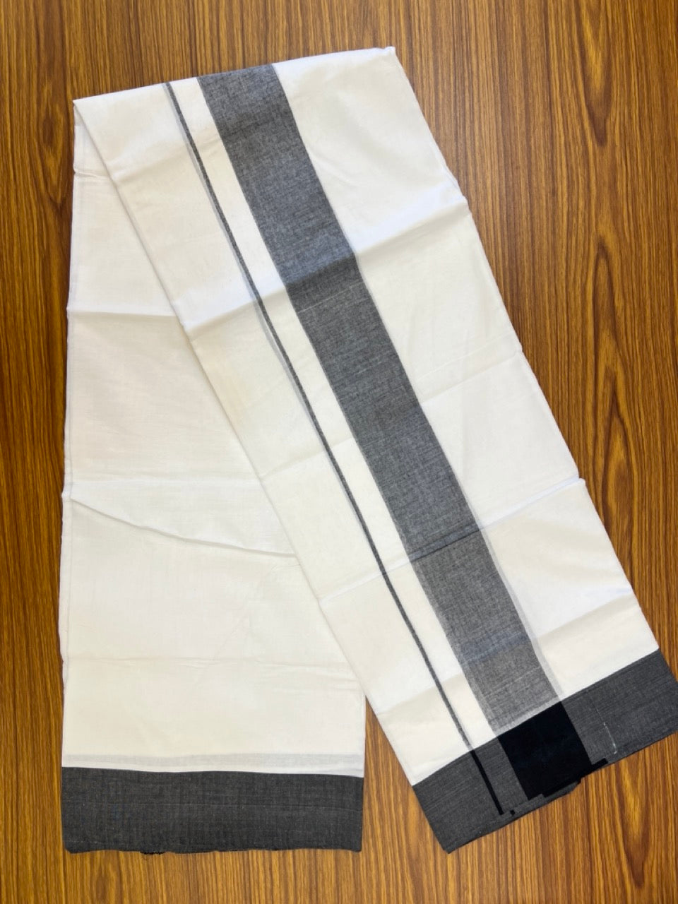 20% Discount! KaithariKada Balaramapuram 100% Cotton Double Pure white Mundu/Dhoti- 60s - 2.25 inch Black One Side Chutty kara - 3.90mtr ( 8 muzham) - 80 KK5279 CKS