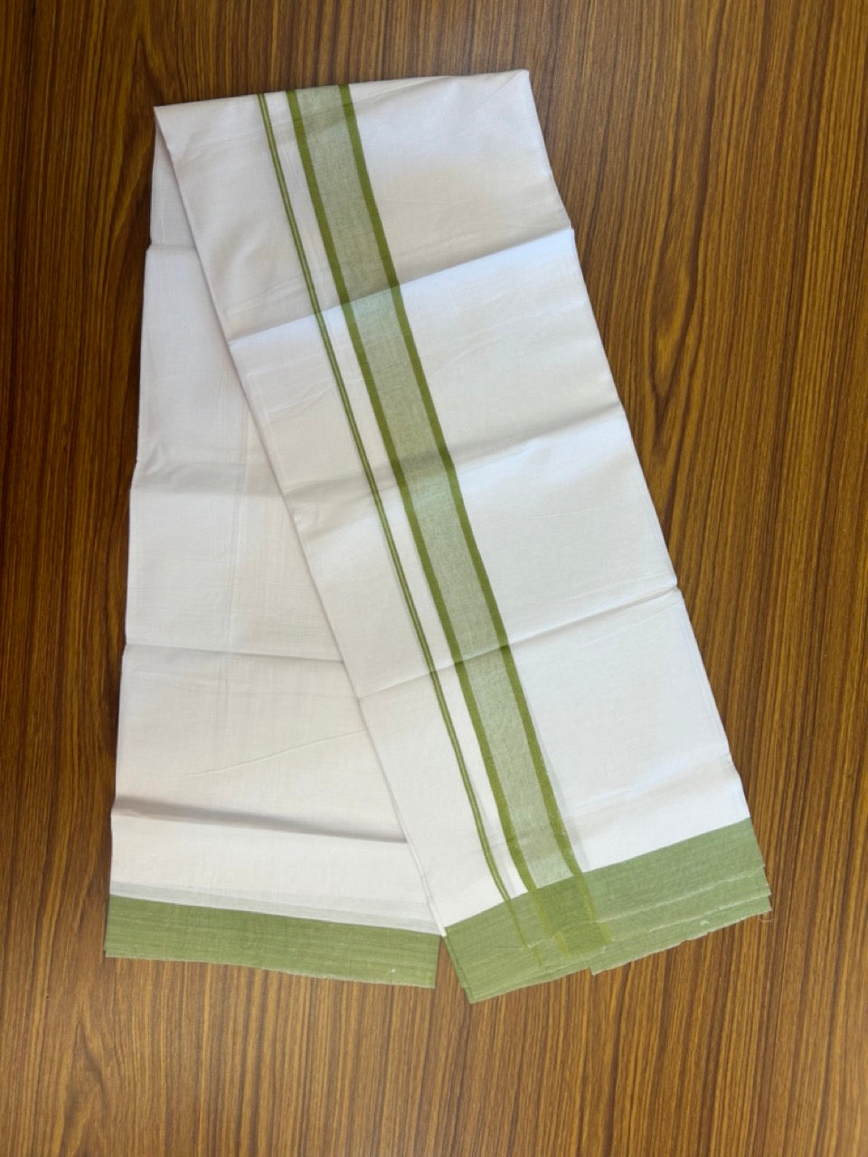 Kaitharikada - Balaramapuram 100% Pure Cotton South Indian Kids Pure White Mundu/Dhoti - 100x80 - 1.5 inch Light Green Shaded Kara 1.80 mtr (4 Muzham) - 7 KK5287 PMC