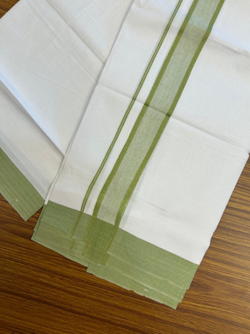 Kaitharikada - Balaramapuram 100% Pure Cotton South Indian Kids Pure White Mundu/Dhoti - 100x80 - 1.5 inch Light Green Shaded Kara 1.80 mtr (4 Muzham) - 7 KK5287 PMC