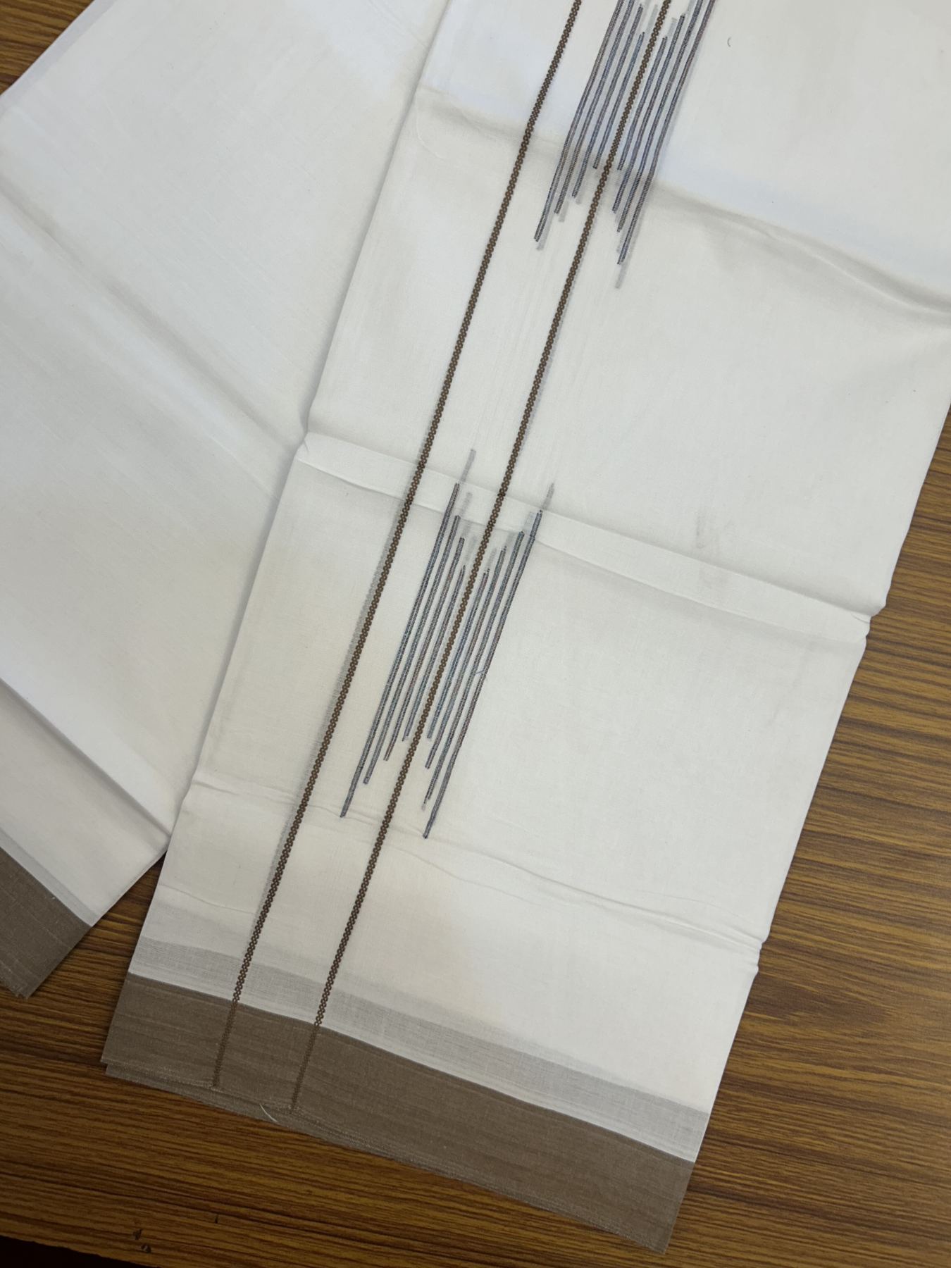 20% Discount ! Kaitharikada Balaramapuram 100% Cotton Pure White Double Mundu/Dothi - 100x80 - 1.5 inch Brown & Multi Colour Stripes Design Kara 3.80 mtr (8 muzham) - 12 KK5323 THI