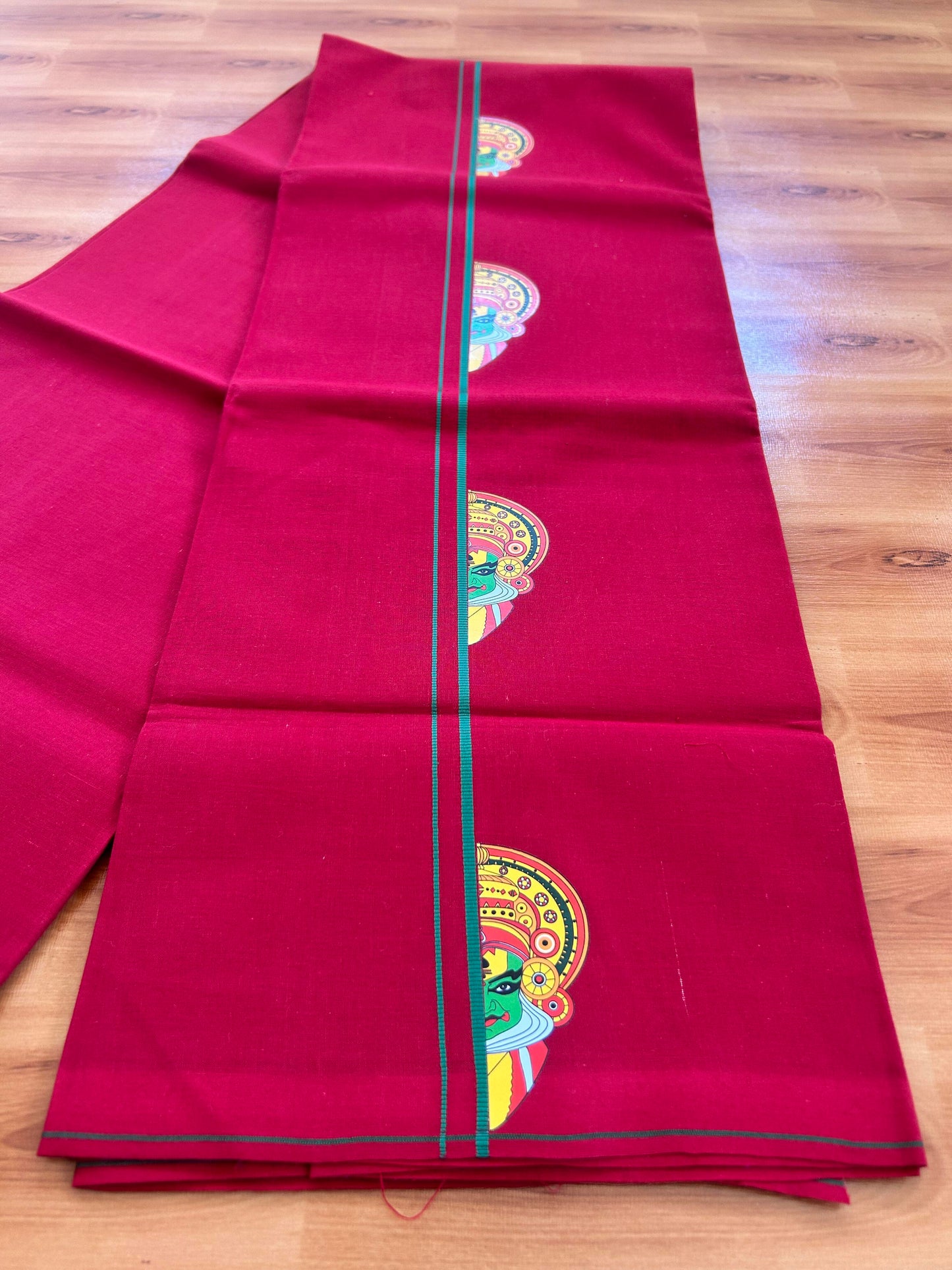 Single Kaily / Lungi- 20% Discount !! Kaitharikada - Pure Cotton - (40s) - 0.5 cm Green Kara Multi Printed Design Kara with Maroon colour Body (2 meter / 4 muzham) - 50 KK8062 GAN