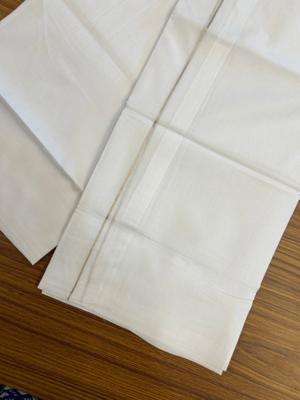 20% Discount ! Kaitharikada Balaramapuram 100% Cotton Pure White Double Mundu/Dothi - 100x80 - 1 inch Silver Kasav & White Kara 4 mtr (8.5 muzham) - 14 KK5255 VAS