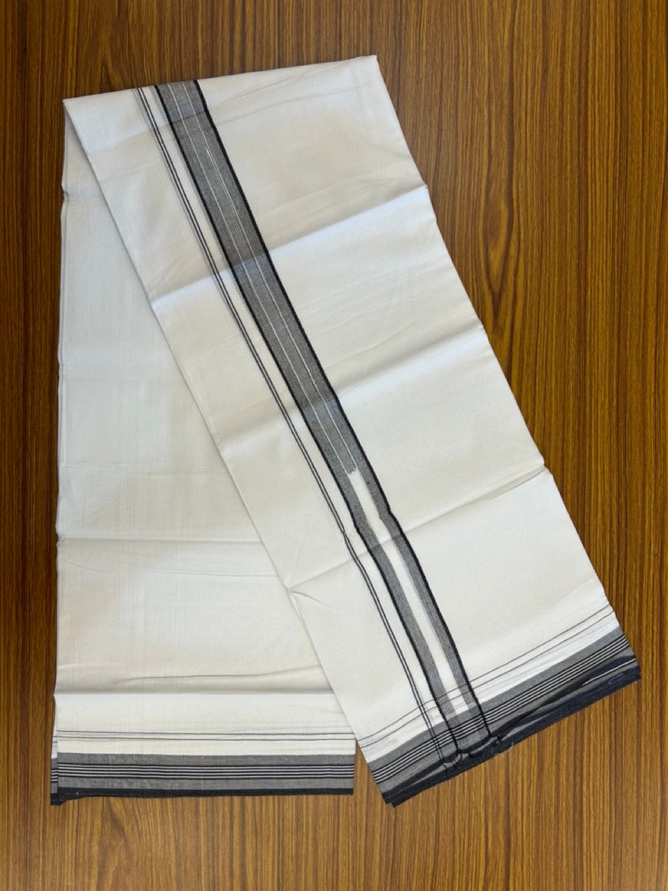 20% Discount ! Kaitharikada Balaramapuram 100% Cotton Pure White Double Mundu/Dothi - 100x80 - 1.5 inch Dark Sage Green Stripes Chutty Kara 4 mtr (8.5 muzham) - 9 KK5255 VAS