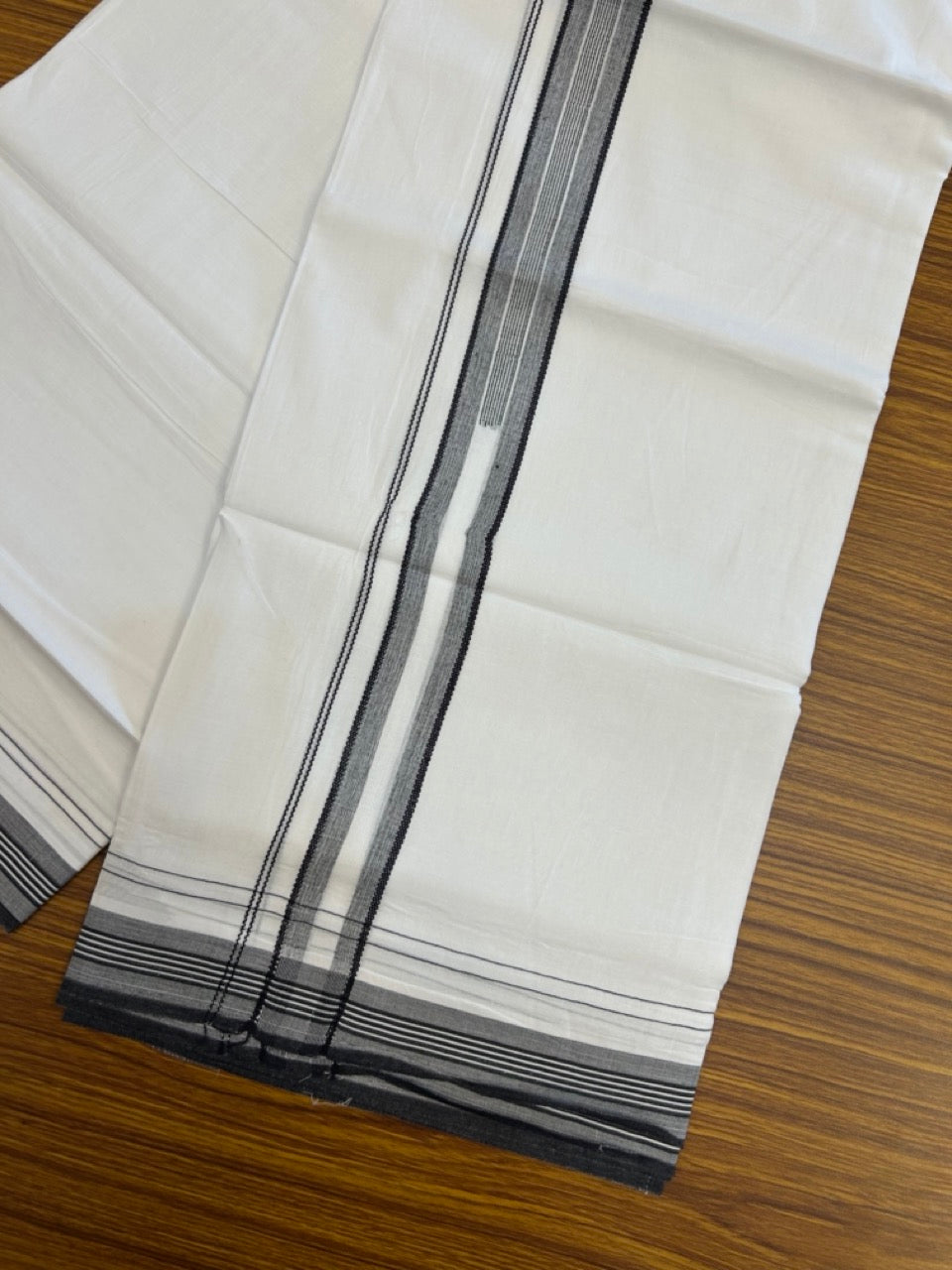 20% Discount ! Kaitharikada Balaramapuram 100% Cotton Pure White Double Mundu/Dothi - 100x80 - 1.5 inch Dark Sage Green Stripes Chutty Kara 4 mtr (8.5 muzham) - 9 KK5255 VAS