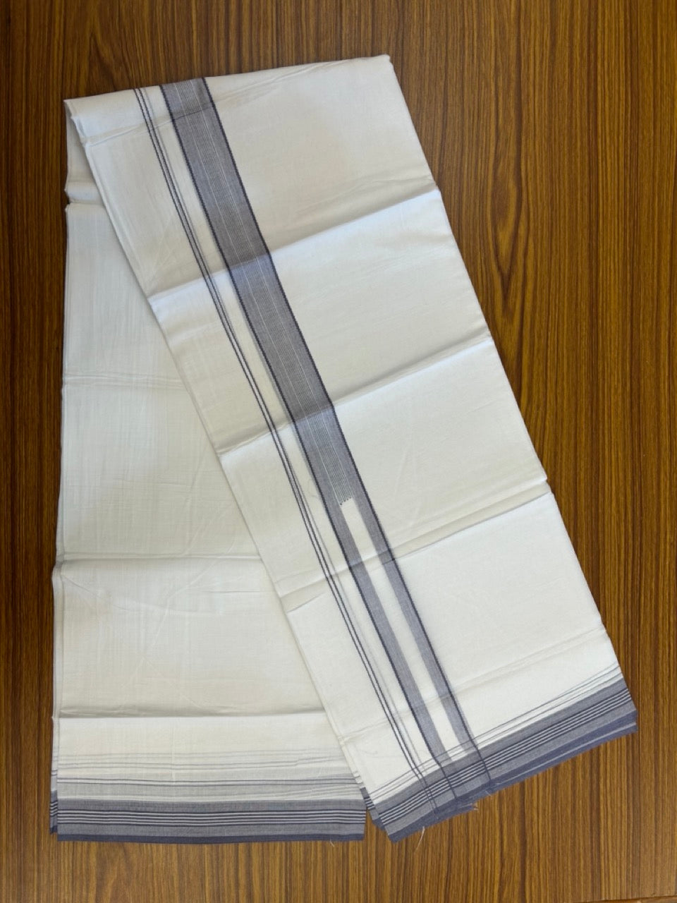 20% Discount ! Kaitharikada Balaramapuram 100% Cotton Pure White Double Mundu/Dothi - 100x80 - 1.5 inch Purple ash Stripes Chutty Kara 4 mtr (8.5 muzham) - 10 KK5255 VAS