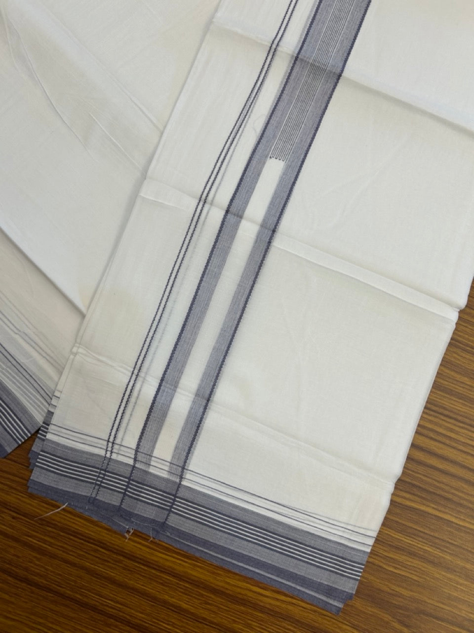20% Discount ! Kaitharikada Balaramapuram 100% Cotton Pure White Double Mundu/Dothi - 100x80 - 1.5 inch Purple ash Stripes Chutty Kara 4 mtr (8.5 muzham) - 10 KK5255 VAS
