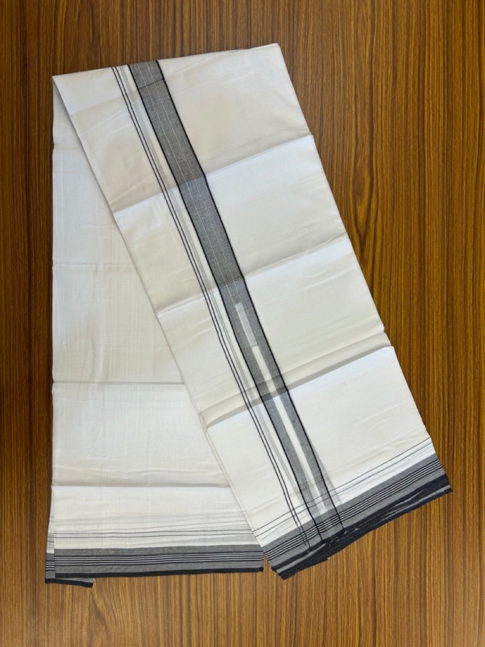 20% Discount ! Kaitharikada Balaramapuram 100% Cotton Pure White Double Mundu/Dothi - 100x80 - 1.5 inch Black Stripes Chutty Kara 4 mtr (8.5 muzham) - 11 KK5255 VAS