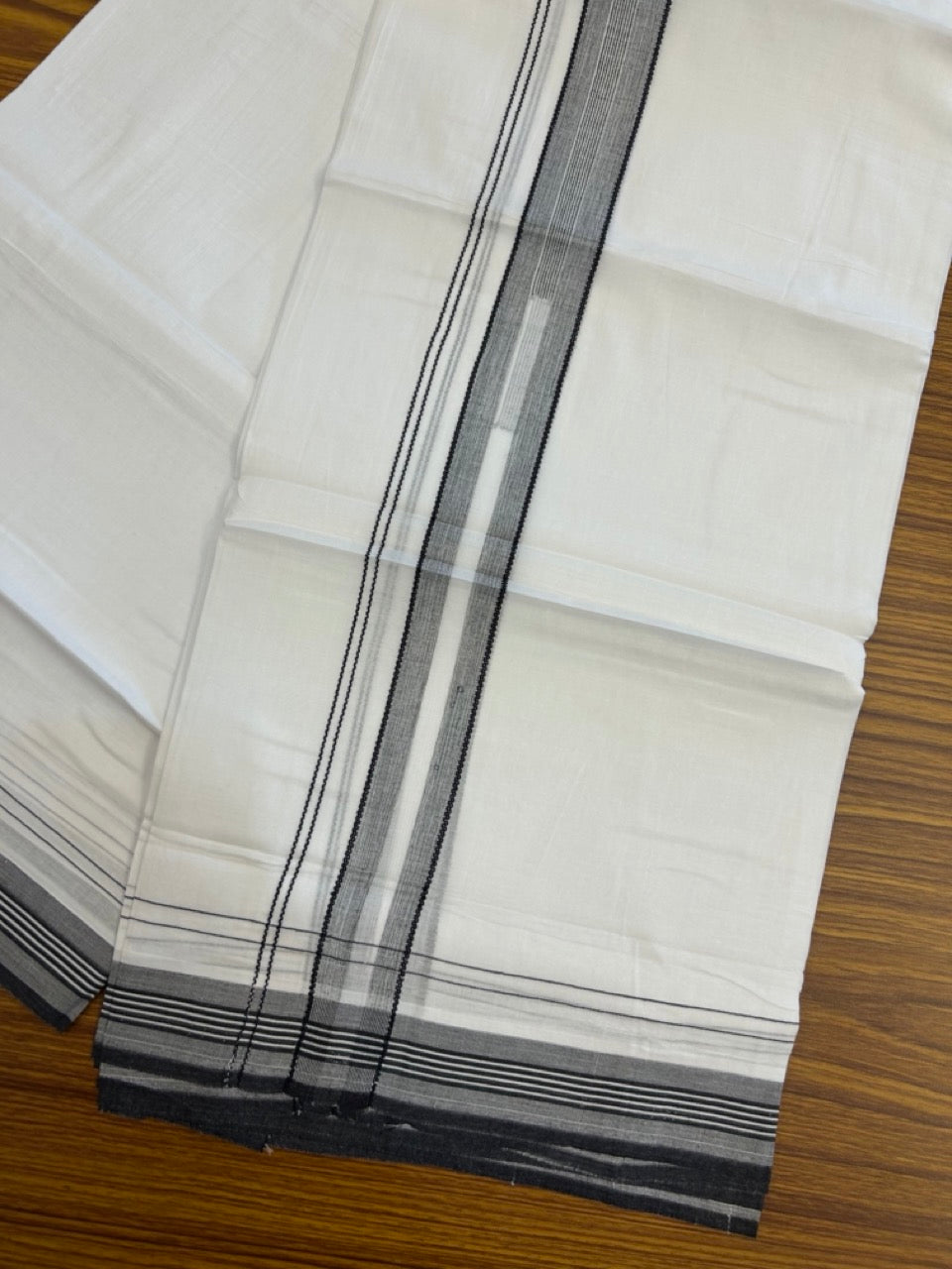 20% Discount ! Kaitharikada Balaramapuram 100% Cotton Pure White Double Mundu/Dothi - 100x80 - 1.5 inch Black Stripes Chutty Kara 4 mtr (8.5 muzham) - 11 KK5255 VAS