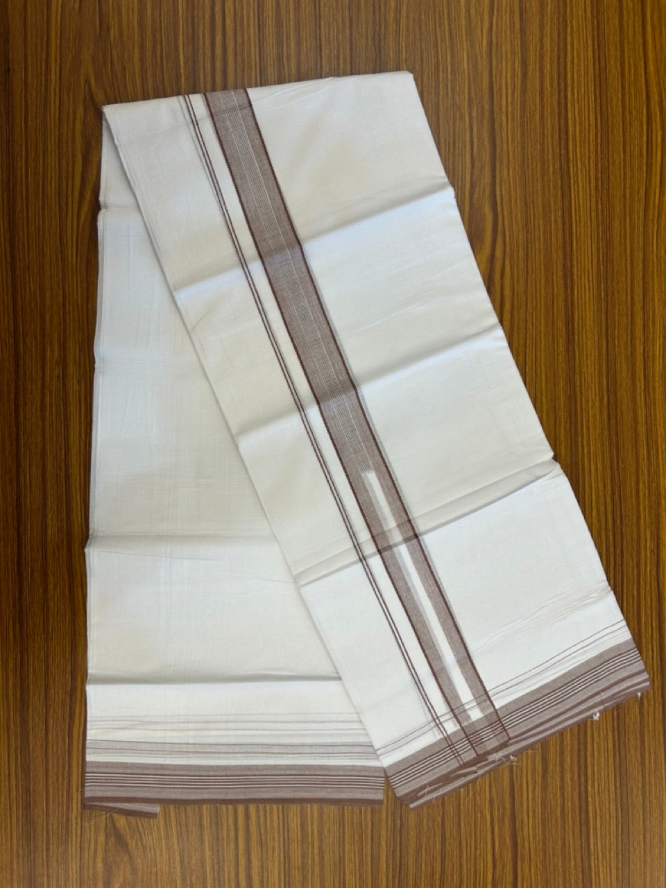 20% Discount ! Kaitharikada Balaramapuram 100% Cotton Pure White Double Mundu/Dothi - 100x80 - 1.5 inch Dark Brown Stripes Chutty Kara 4 mtr (8.5 muzham) - 13 KK5255 VAS