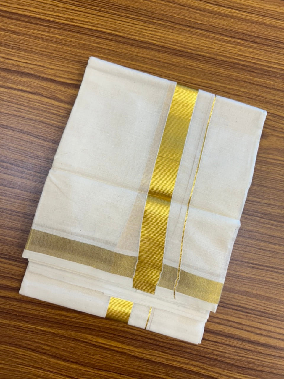 20% Discount!! KaithariKada Balaramapuram - 100% PURE Cotton OFF WHITE (Unbleached) Neriyath - 0.75 Inch Kasavu Kara - 1KK5215 VIN