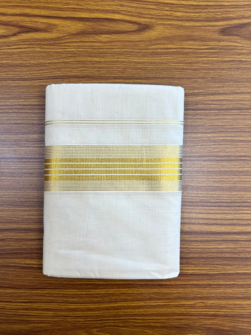 20% Discount!! KaithariKada Balaramapuram - 100% PURE Cotton OFF WHITE (Unbleached) Neriyath - 1.75 Inch Kasavu Stripes Kara - 2KK5215 VIN