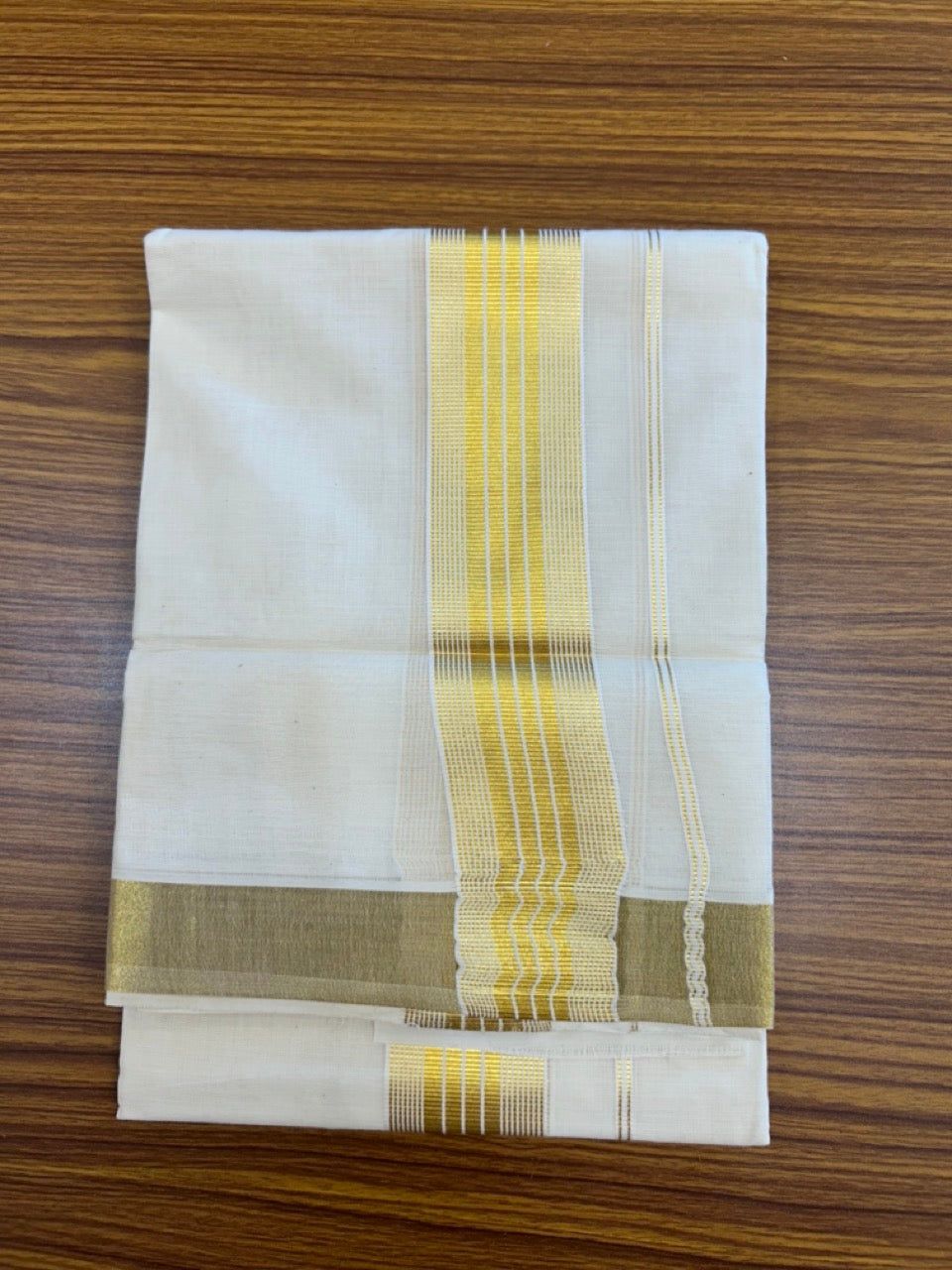 20% Discount!! KaithariKada Balaramapuram - 100% PURE Cotton OFF WHITE (Unbleached) Neriyath - 1.75 Inch Kasavu Stripes Kara - 2KK5215 VIN
