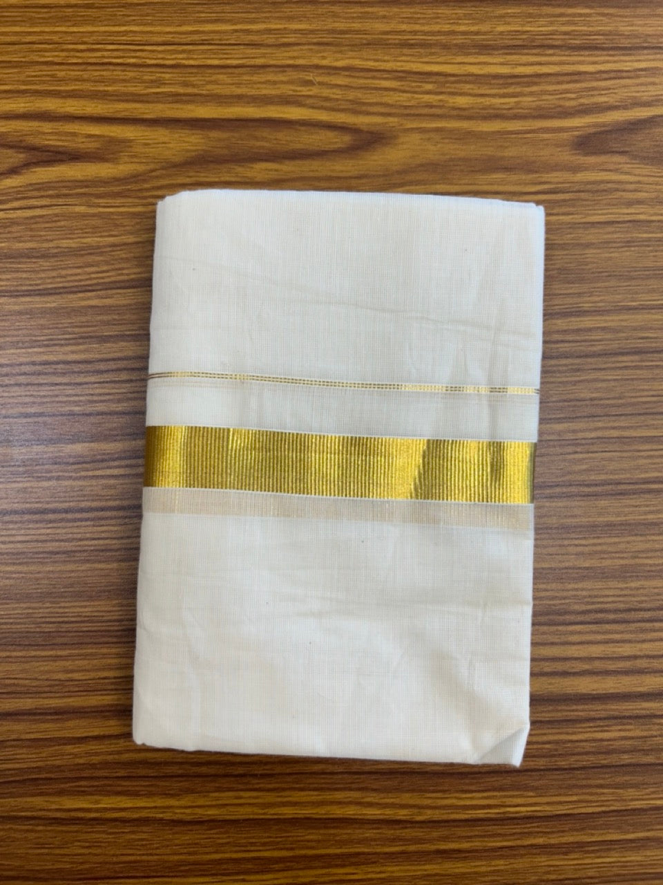 20% Discount!! KaithariKada Balaramapuram - 100% PURE Cotton OFF WHITE (Unbleached) Neriyath - 1 Inch Kasavu Kara - 4KK5215 VIN