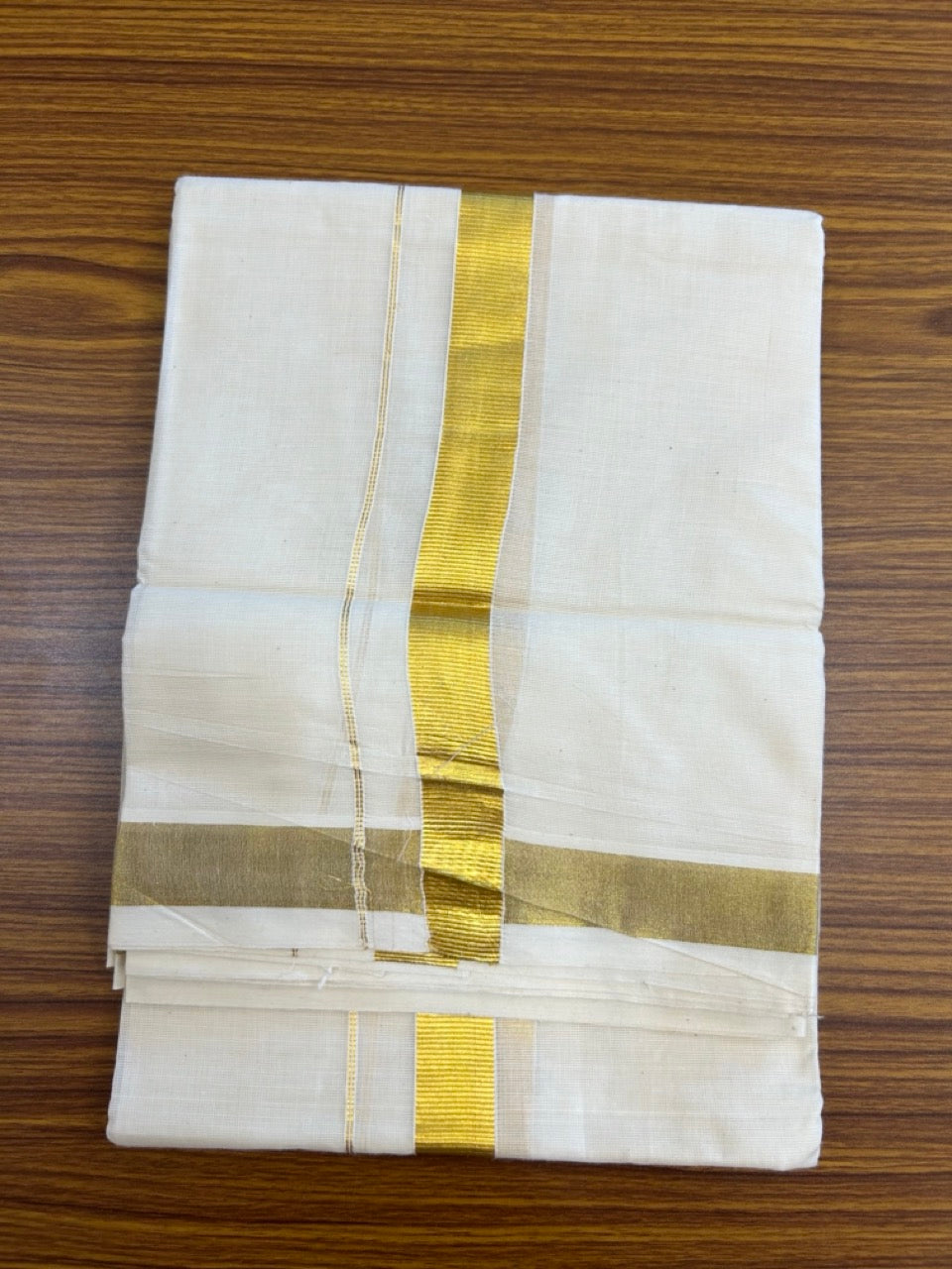 20% Discount!! KaithariKada Balaramapuram - 100% PURE Cotton OFF WHITE (Unbleached) Neriyath - 1 Inch Kasavu Kara - 4KK5215 VIN