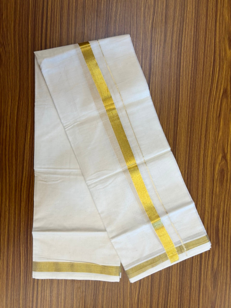 20% Discount!! KaithariKada Balaramapuram - 100% PURE Cotton OFF WHITE (Unbleached) Neriyath - 1 Inch Kasavu Kara - 4KK5215 VIN