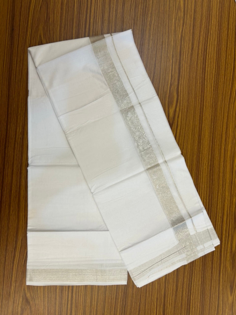 20% Discount ! KaithariKada Balaramapuram 100% Cotton Double Pure white Mundu/Dhoti- 100x80 - 1.5 inch Silver Kasavu Kara - 3.90mtr ( 8 muzham) - 1 KK5251 PMC