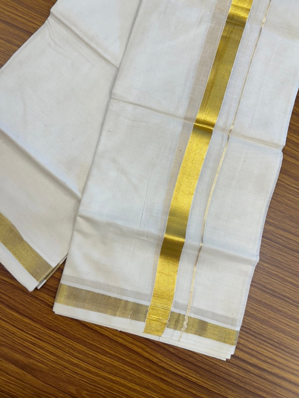 20% Discount!! KaithariKada Balaramapuram - 100% PURE Cotton OFF WHITE (Unbleached) Neriyath - 1 Inch Kasavu Kara - 4KK5215 VIN