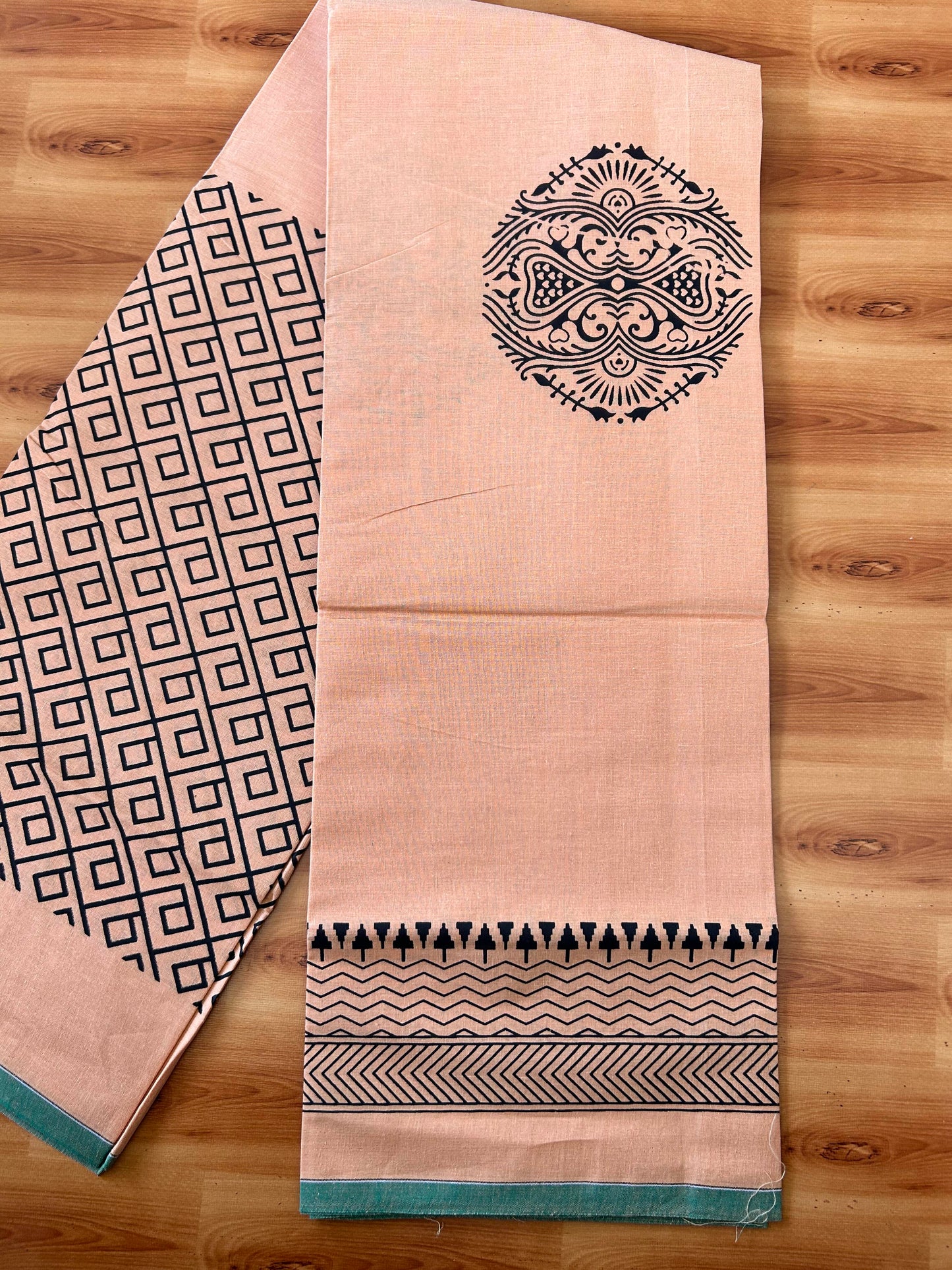 Single Kaily / Lungi - Mixed Cotton - (40s) - Black Design printed kuppadam kara with Light Kavi colour body (2 meter / 4 muzham) - 6 KK8062 GAN