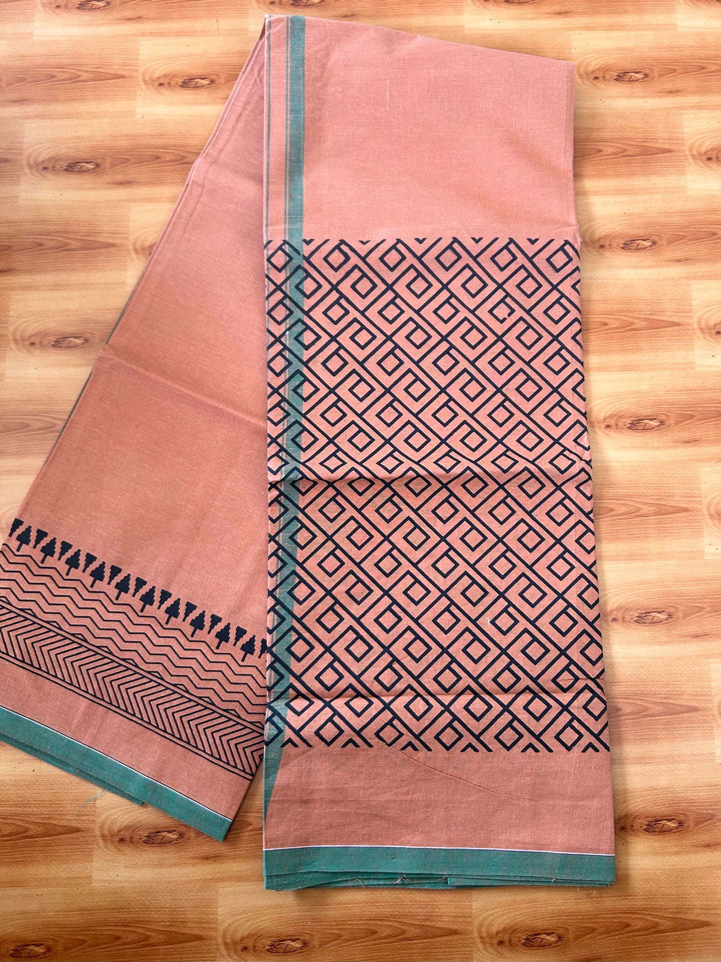 Single Kaily / Lungi - Mixed Cotton - (40s) - Black Design printed kuppadam kara with Dark Kavi colour body (2 meter / 4 muzham) - 8 KK8062 GAN