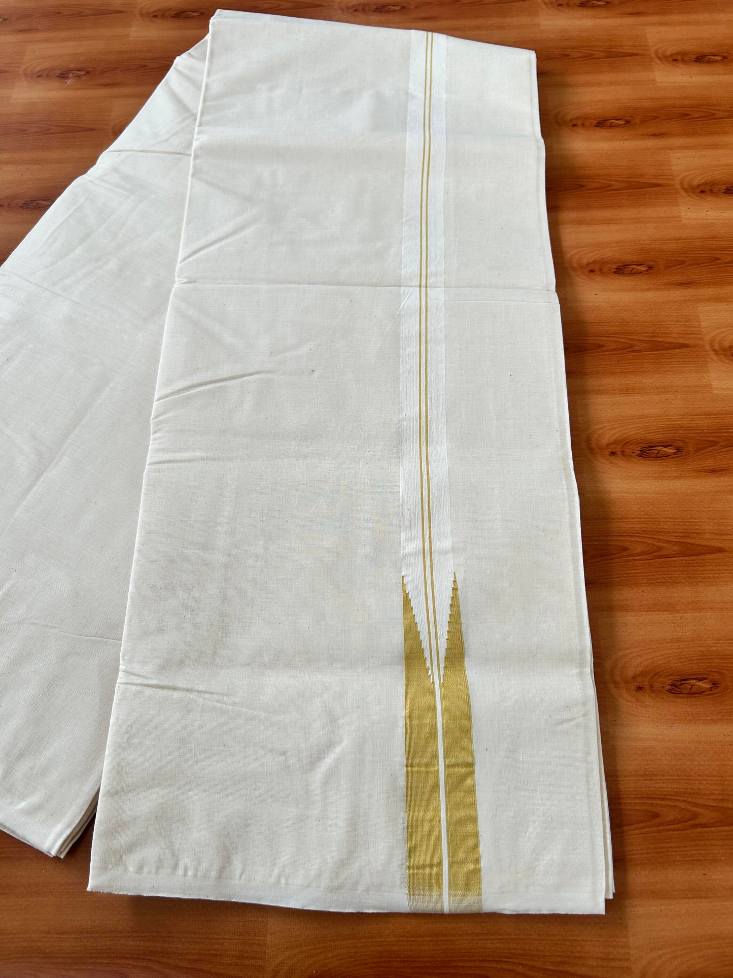 Double Off white Mundu/Dhoti - 20% Discount! KaithariKada Balaramapuram - 100% Cotton 100x100 - 1 inch Puliyilakkara Mustard Yellow Shaded Chutty Kara 4 mtr (8.5 muzham) - 6 KK5424 ASH