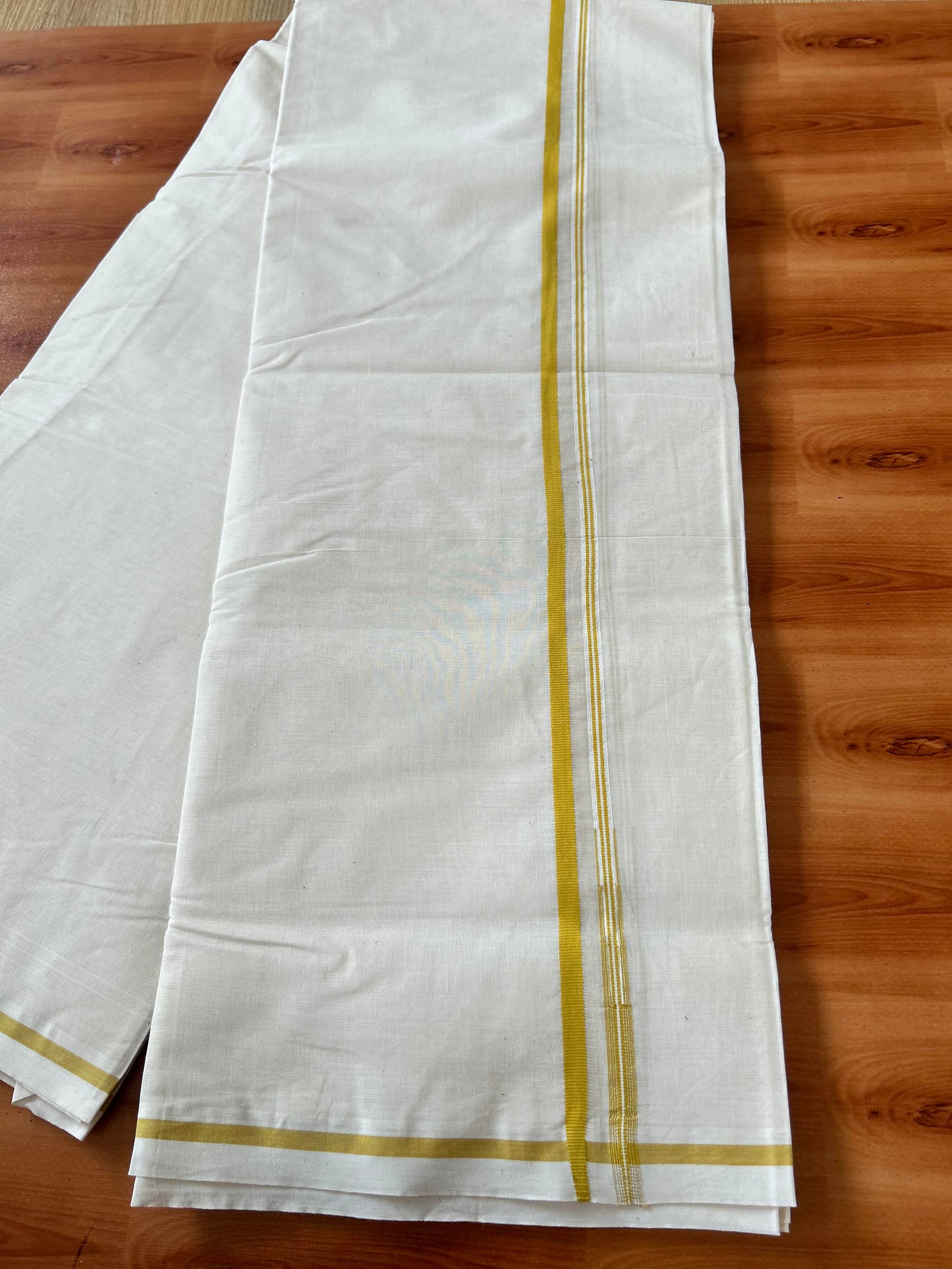 Double Off white Mundu/Dhoti - 20% Discount! KaithariKada Balaramapuram - 100% Cotton 100x100 - 1 cm Puliyilakkara Mustard Yellow Chutty Kara 4 mtr (8.5 muzham) - 17 KK5424 ASH