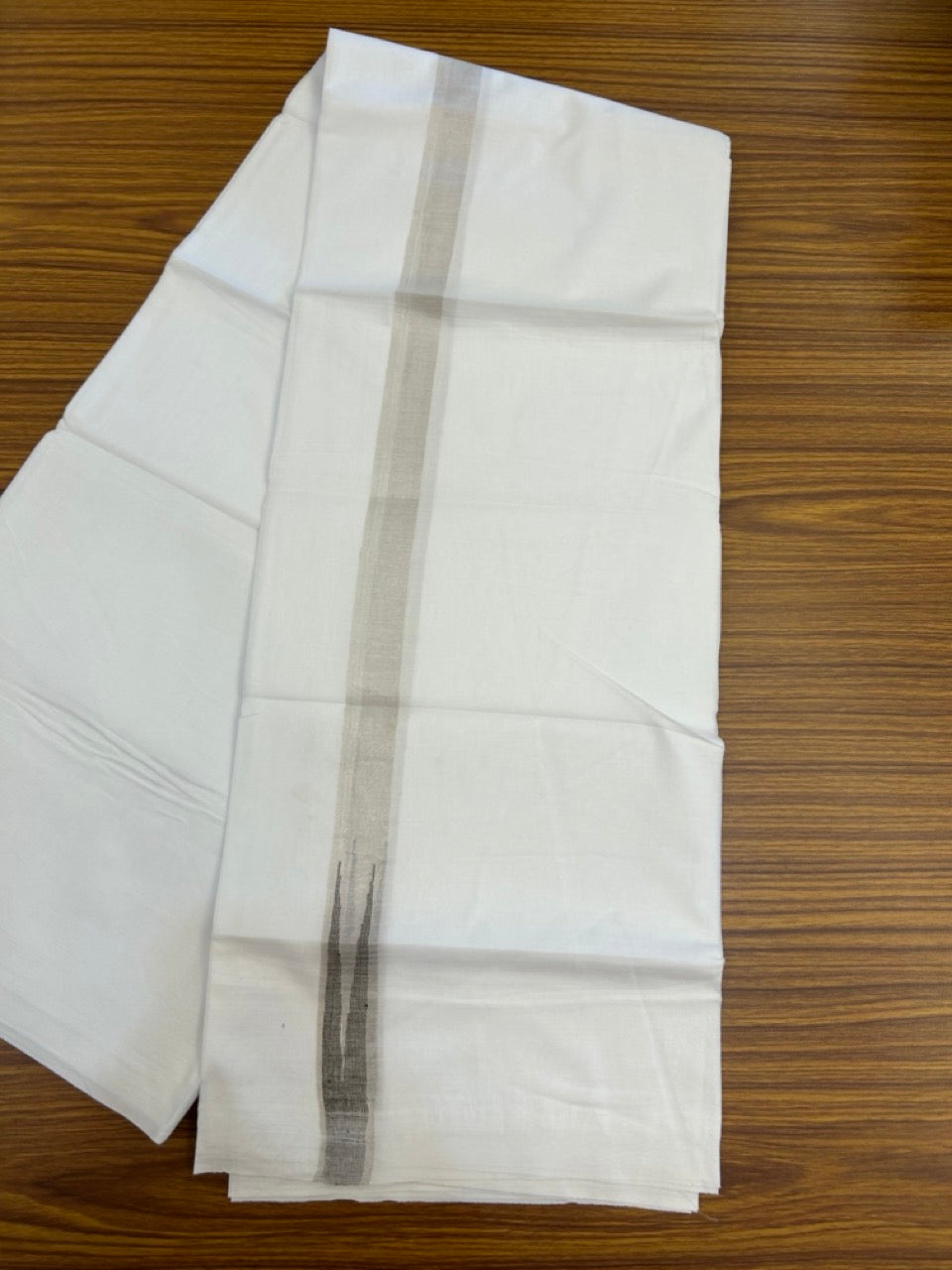 20% Discount ! Kaitharikada Balaramapuram 100% Cotton Pure White Double Mundu/Dothi - 100x80 - 1 inch Puliyilakkara Silver Kasav & Brown Chutty Kara 3.90 mtr (8 muzham) - 98 KK5285 VAS