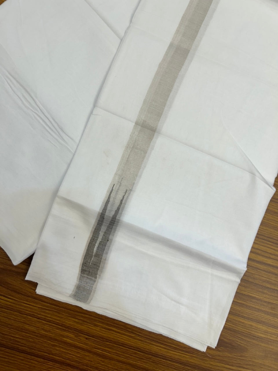 20% Discount ! Kaitharikada Balaramapuram 100% Cotton Pure White Double Mundu/Dothi - 100x80 - 1 inch Puliyilakkara Silver Kasav & Brown Chutty Kara 3.90 mtr (8 muzham) - 98 KK5285 VAS