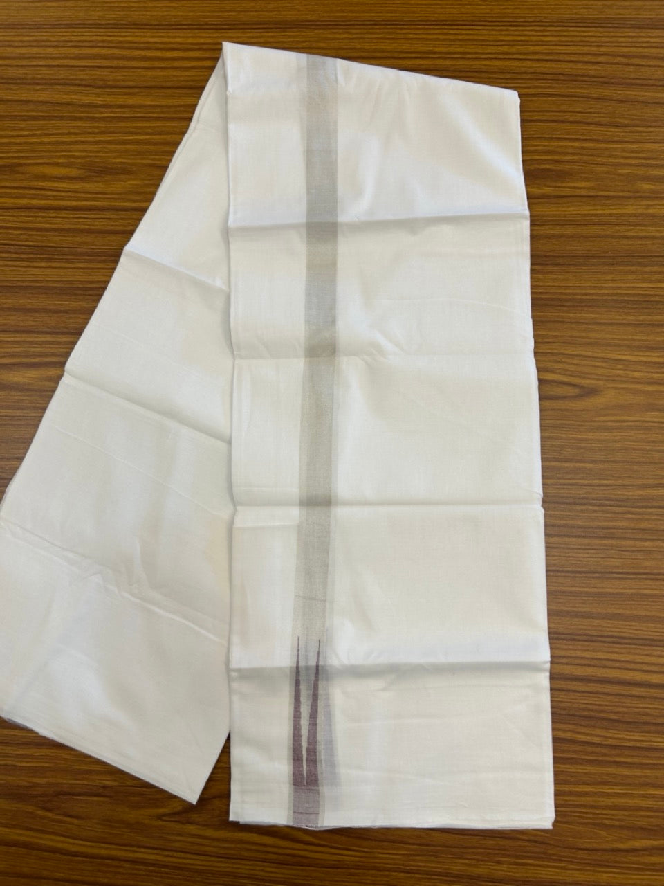 20% Discount ! Kaitharikada Balaramapuram 100% Cotton Pure White Double Mundu/Dothi - 100x80 - 1 inch Puliyilakkara Silver Kasav & Violet Chutty Kara 3.90 mtr (8 muzham) - 103 KK5285 VAS