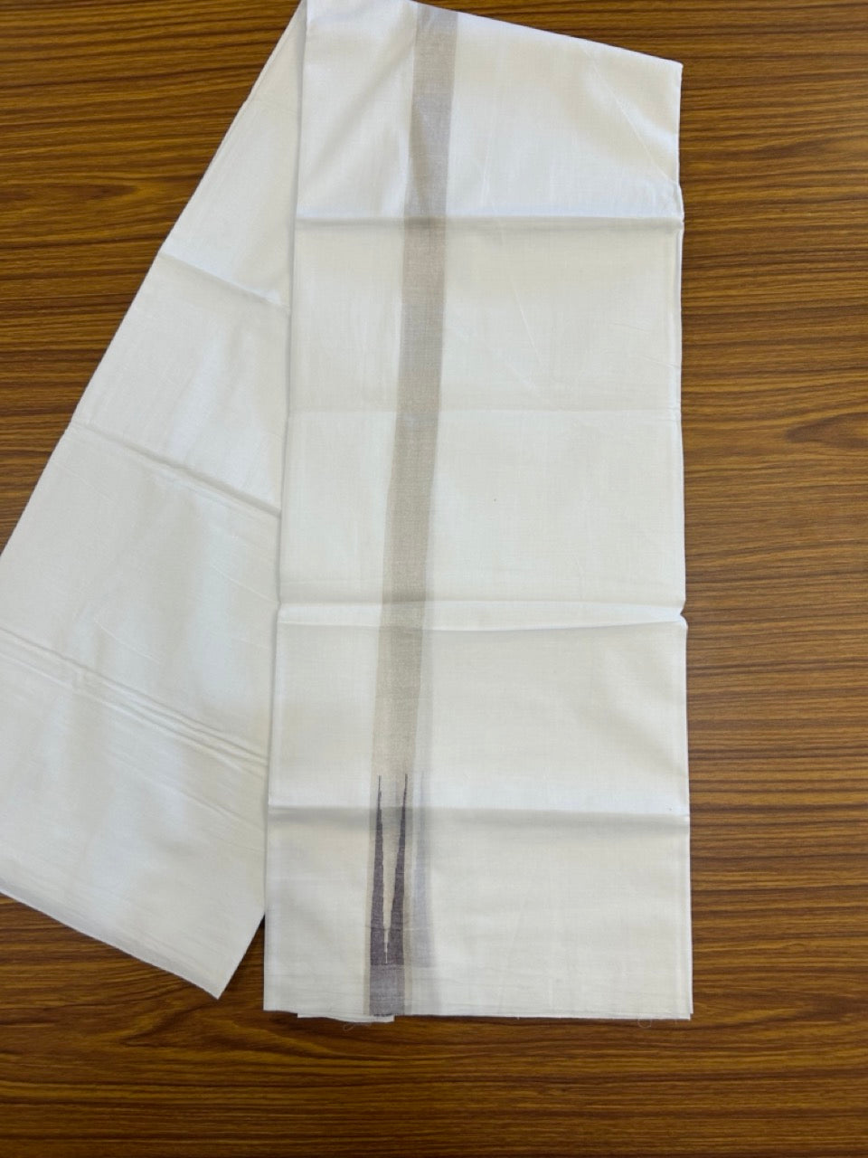 20% Discount ! Kaitharikada Balaramapuram 100% Cotton Pure White Double Mundu/Dothi - 100x80 - 1 inch Puliyilakkara Silver Kasav & Purple Chutty Kara 3.90 mtr (8 muzham) - 104 KK5285 VAS