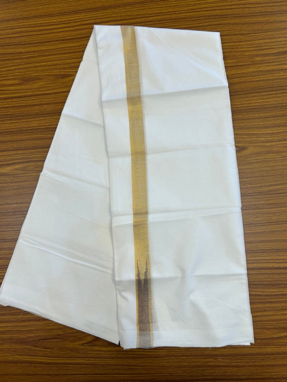 20% Discount ! Kaitharikada Balaramapuram 100% Cotton Pure White Double Mundu/Dothi - 100x80 - 1 inch Puliyilakkara Silver Kasav & Violet Chutty Kara 3.90 mtr (8 muzham) - 105 KK5285 VAS