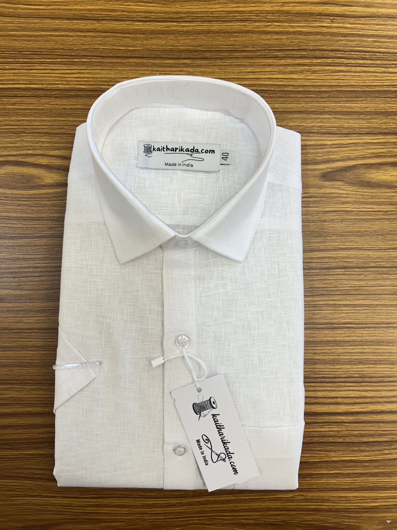 Pure Linen Cotton White Shirt - HALF Sleeve - Slub Weaving Kaitharikada Original - Politician Type - 4KK1003S