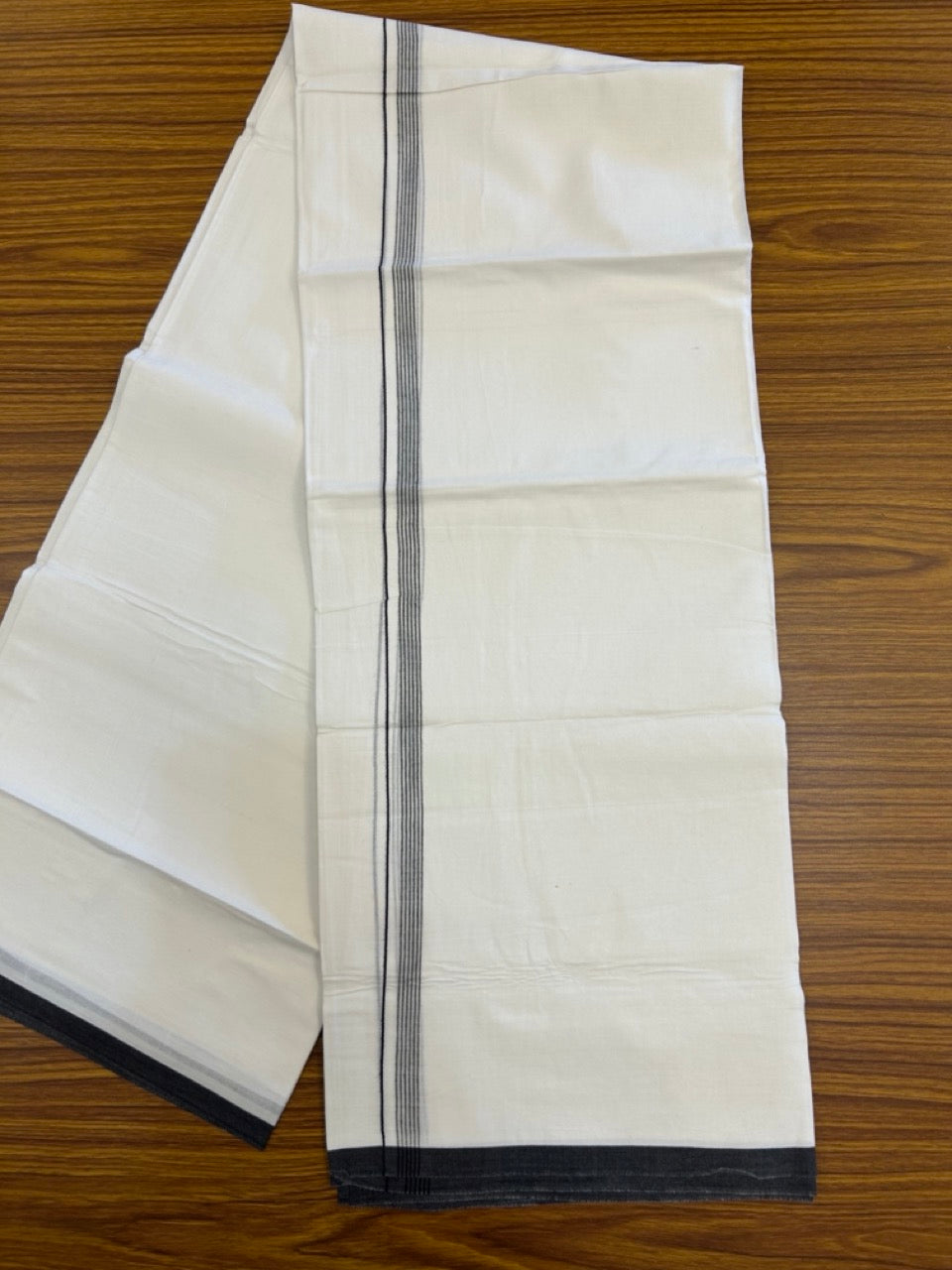 20% Discount ! Kaitharikada Balaramapuram 100% Cotton Pure White Double Mundu/Dothi - 100x80 - 0.5 inch Black Striped Kara 3.90 mtr (8 muzham) - 64 KK5285 VAS
