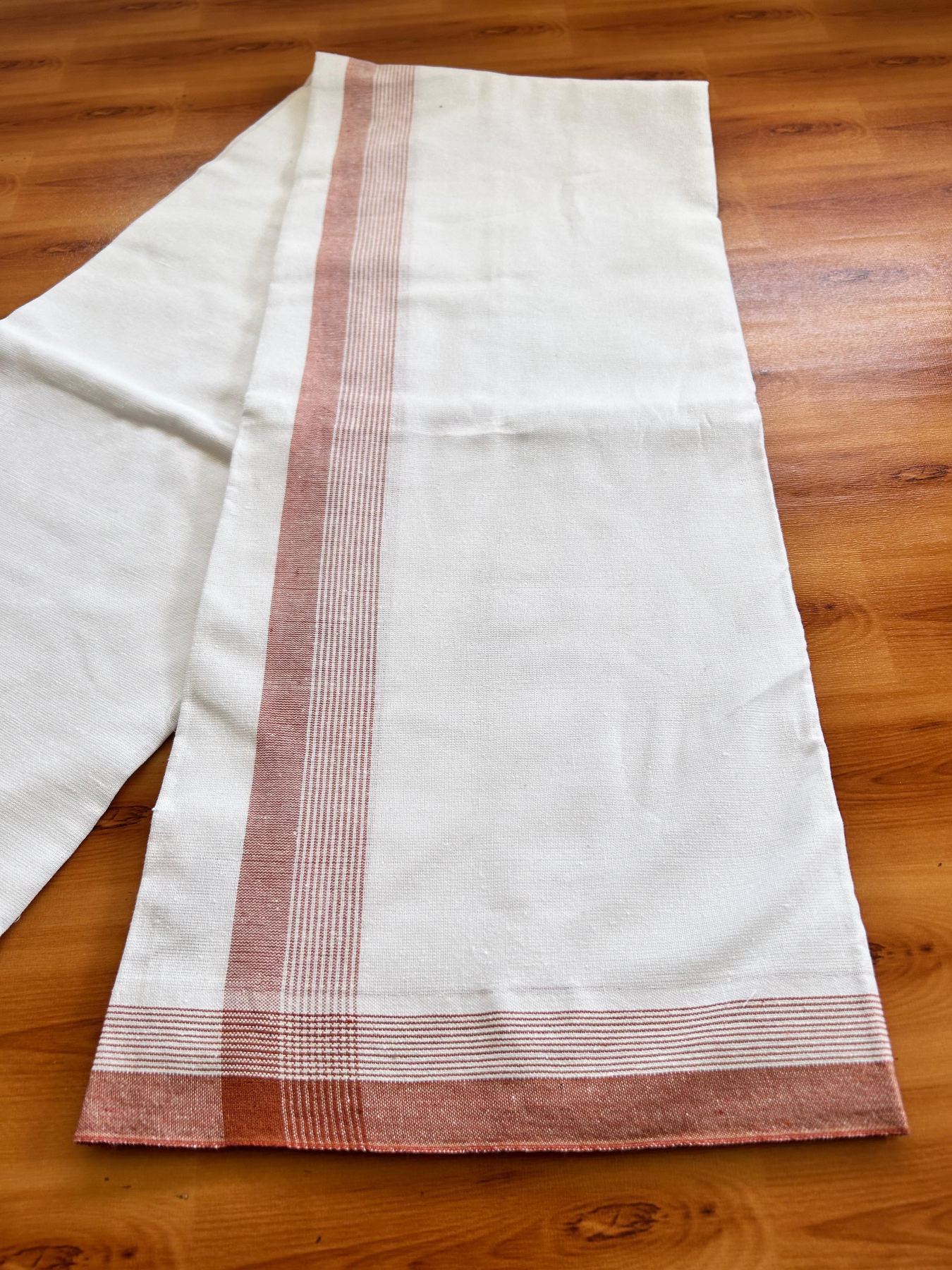 Kaitharikada - Single Kaily / Lungi - Mixed Cotton - 40s twisted - 1.75 inch Brown Stripes kara with White colour body (2 meter / 4 muzham) - 46 KK8075 SAT