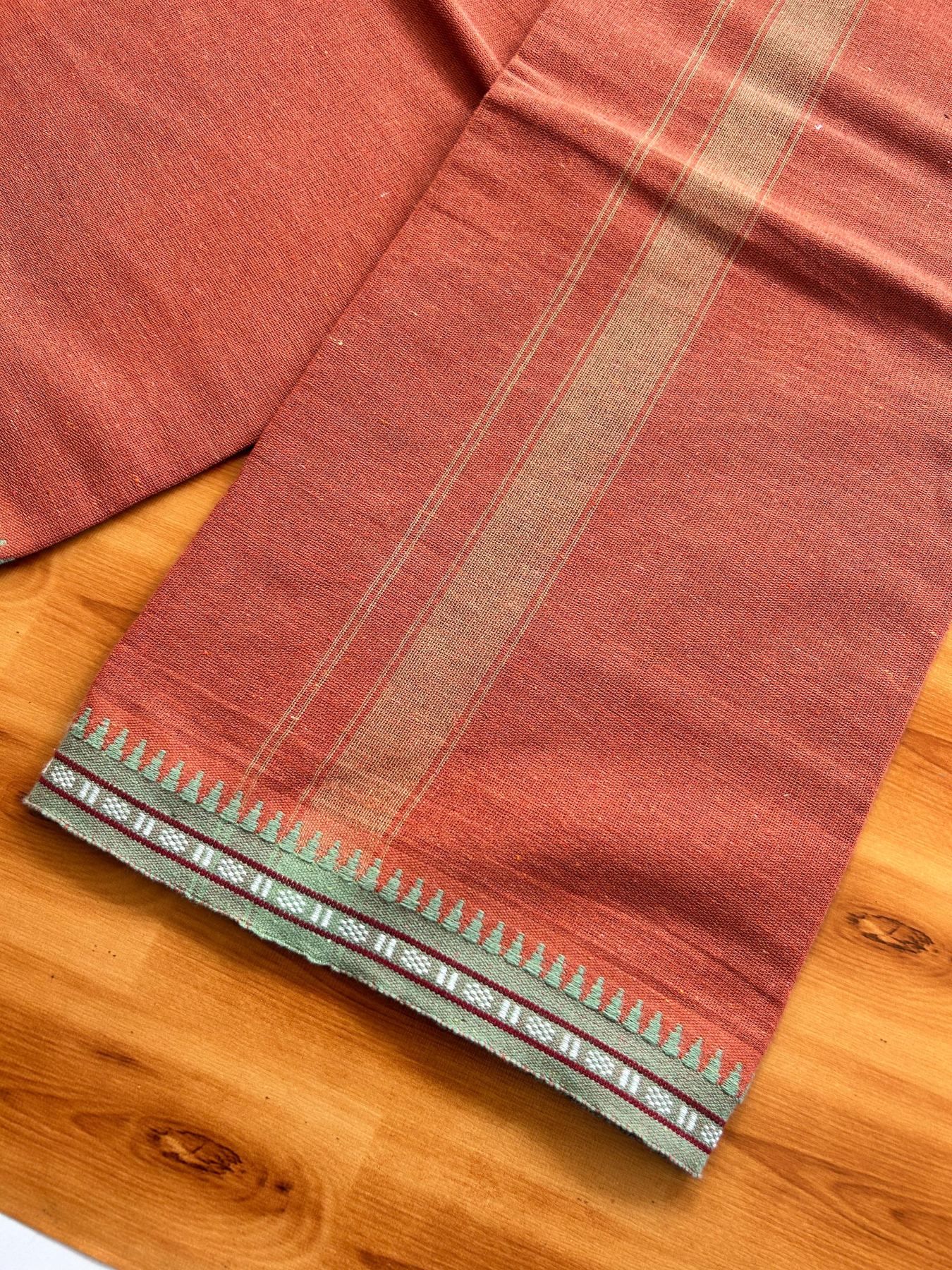 Kaitharikada - Single Kaily / Lungi - Mixed Cotton - 40s twisted - 1.25 inch Sage Green Kuppadam kara with Kavi colour body (2 meter / 4 muzham) - 62 KK8075 SAT