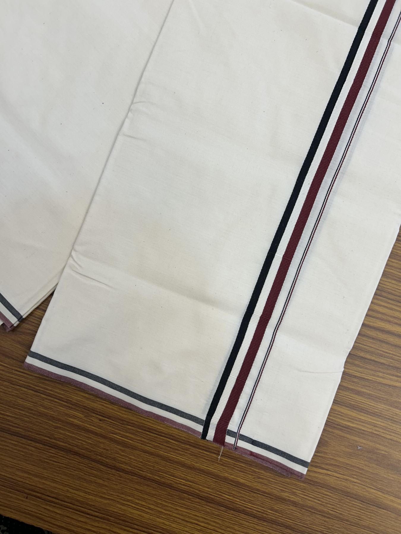 Admk Veshti - 20% Discount KaithariKada 100% Cotton Off White Single - (Unbleached) Mundu/Dhoti - Twisted 100s Thread - 0.75 inch Black White & Maroon kara - 17 KK5325 ASH