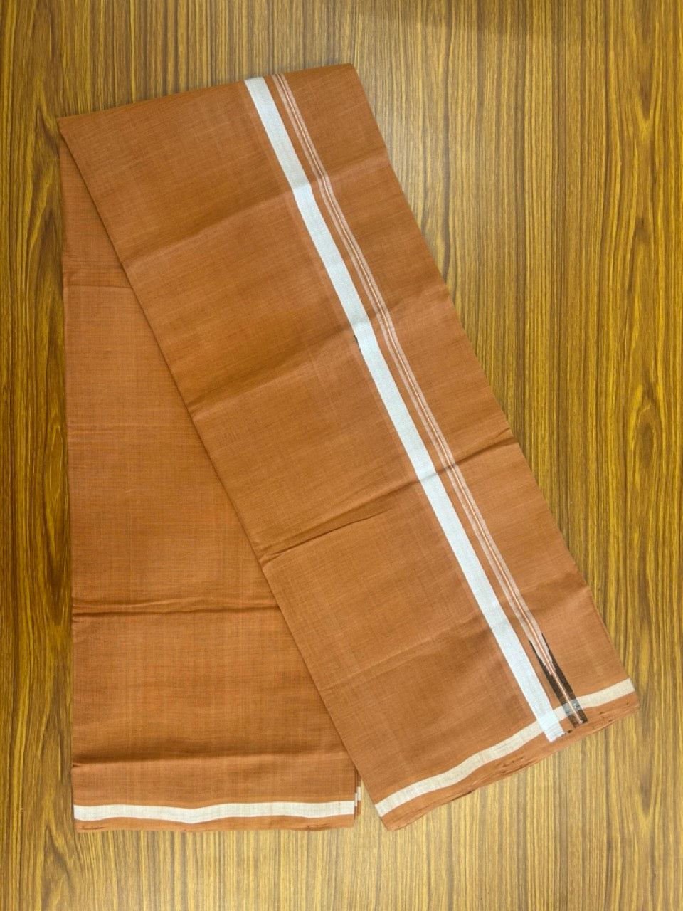 10% Discount !! KaithariKada 100% Pure Cotton - HANDLOOM Single Mundu/Dhoti KAVI Brown COLOUR BODY & 1.5 cm Puliyilakkara White Black Chutty Kara- 9KK8015EL