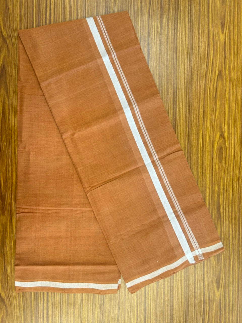 10% Discount !! KaithariKada 100% Pure Cotton - HANDLOOM Single Mundu/Dhoti KAVI Brown COLOUR BODY & 1.5 cm Puliyilakkara White Chutty Kara- 11KK8015EL