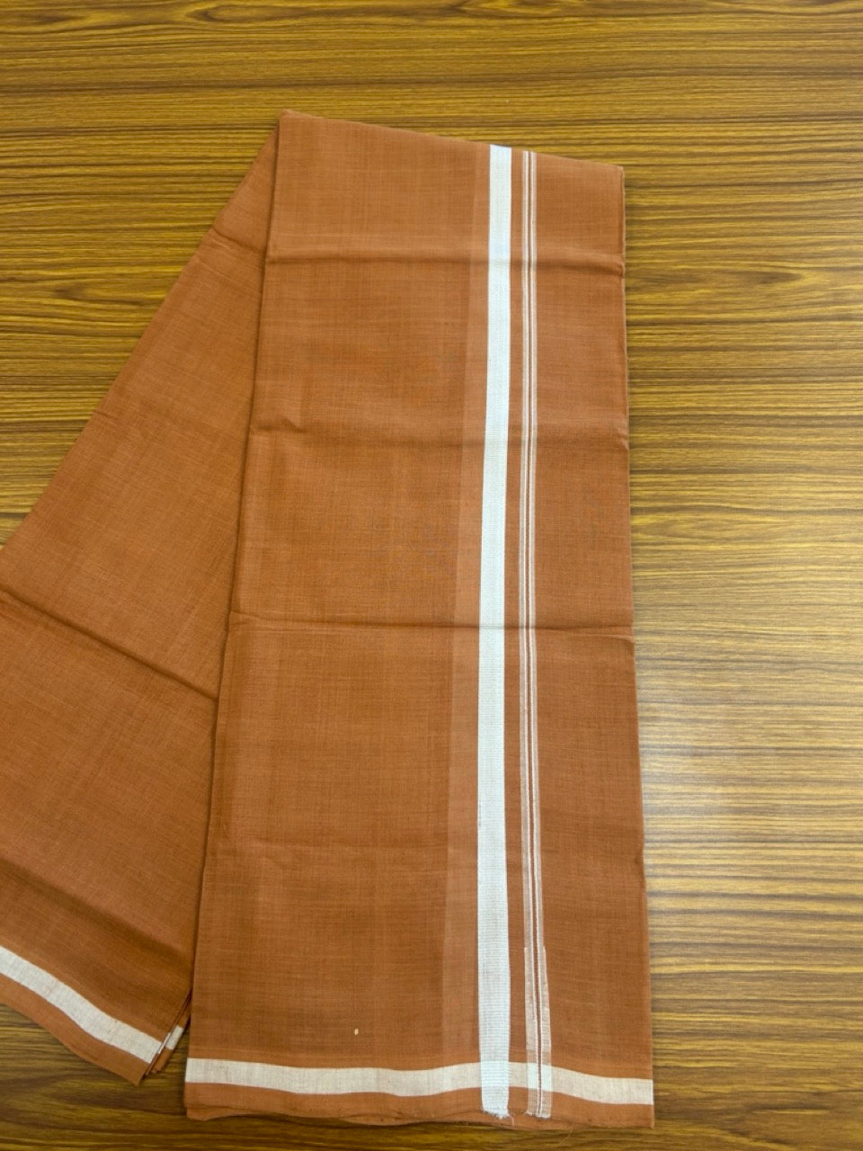 10% Discount !! KaithariKada 100% Pure Cotton - HANDLOOM Single Mundu/Dhoti KAVI Brown COLOUR BODY & 1.5 cm Puliyilakkara White Chutty Kara- 11KK8015EL