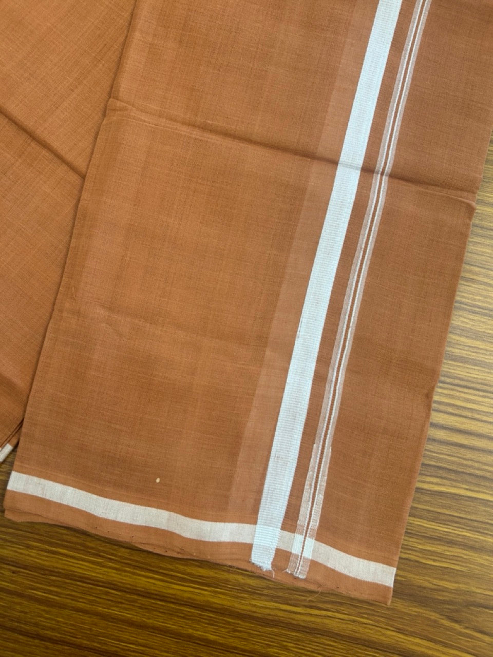 10% Discount !! KaithariKada 100% Pure Cotton - HANDLOOM Single Mundu/Dhoti KAVI Brown COLOUR BODY & 1.5 cm Puliyilakkara White Chutty Kara- 11KK8015EL