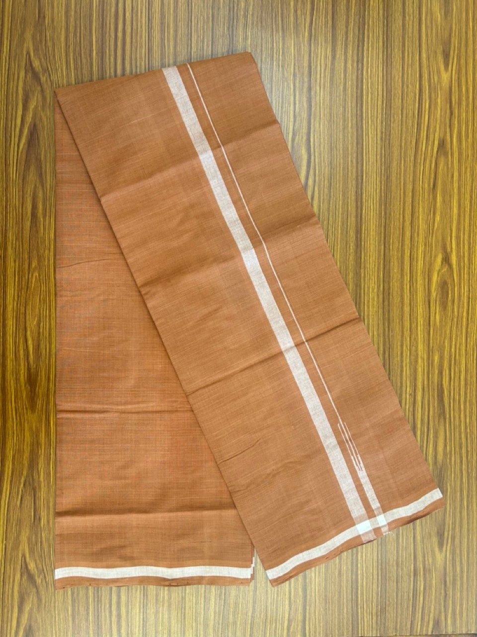 10% Discount !! KaithariKada 100% Pure Cotton - HANDLOOM Single Mundu/Dhoti KAVI Brown COLOUR BODY & 0.75 inch Puliyilakkara White Shaded Chutty Kara- 12KK8015EL