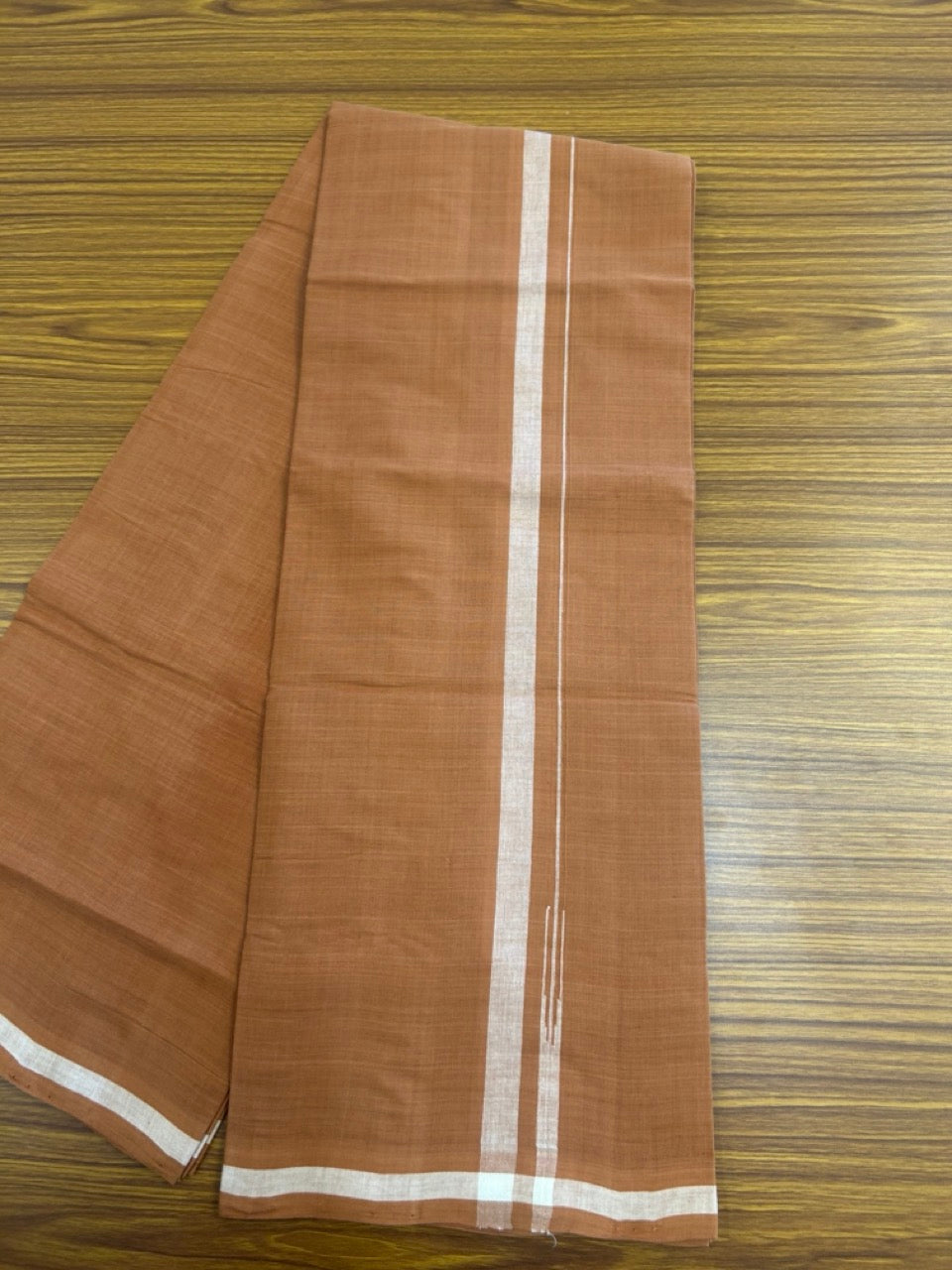 10% Discount !! KaithariKada 100% Pure Cotton - HANDLOOM Single Mundu/Dhoti KAVI Brown COLOUR BODY & 0.75 inch Puliyilakkara White Shaded Chutty Kara- 12KK8015EL